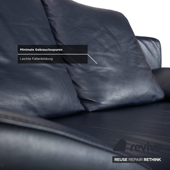 Rolf Benz Garnitur 1600 Leder Zweisitzer Sessel Couchtisch Glas Dunkelblau Sofa Couch manuelle Funktion