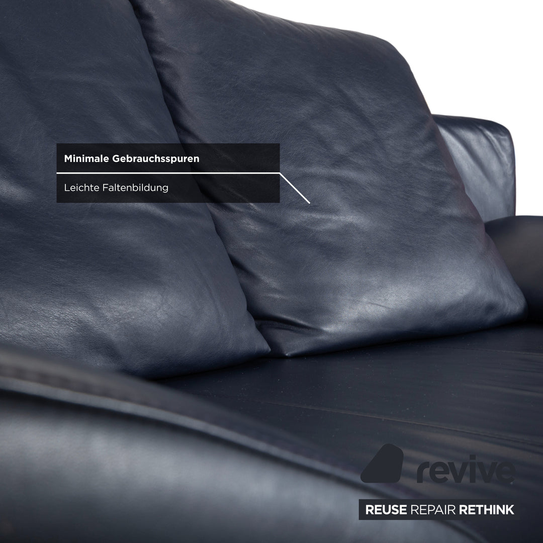 Rolf Benz Garnitur 1600 Leder Zweisitzer Sessel Couchtisch Glas Dunkelblau Sofa Couch manuelle Funktion