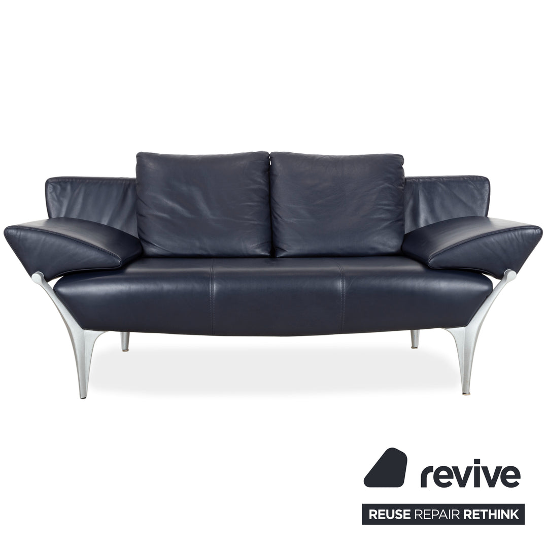 Rolf Benz Garnitur 1600 Leder Zweisitzer Sessel Couchtisch Glas Dunkelblau Sofa Couch manuelle Funktion