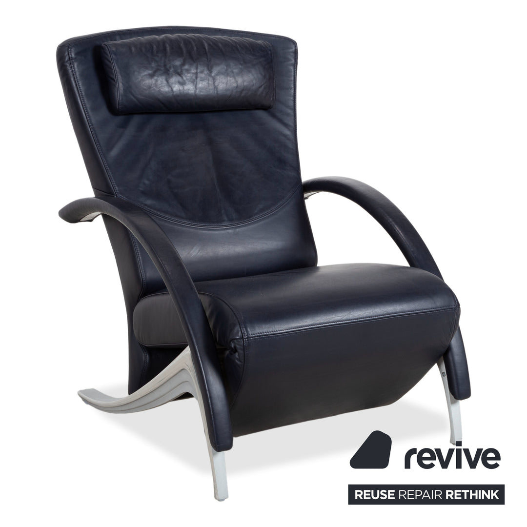 Rolf Benz Garnitur 1600 Leder Zweisitzer Sessel Couchtisch Glas Dunkelblau Sofa Couch manuelle Funktion