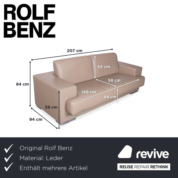 Rolf Benz Garnitur Dreisitzer & Zweisitzer Leder Sofa Creme Beige Couch