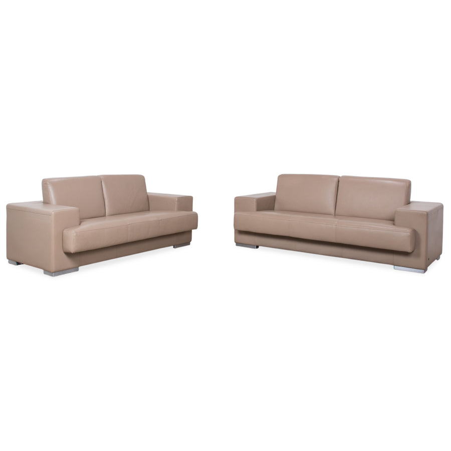 Rolf Benz Garnitur Dreisitzer & Zweisitzer Leder Sofa Creme Beige Couch