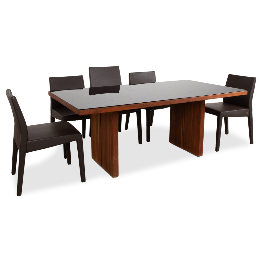 Rolf Benz Garnitur Esstisch 6er Stuhl Holz Glas Leder Schwarz Braun Mokka 190 x 100 cm