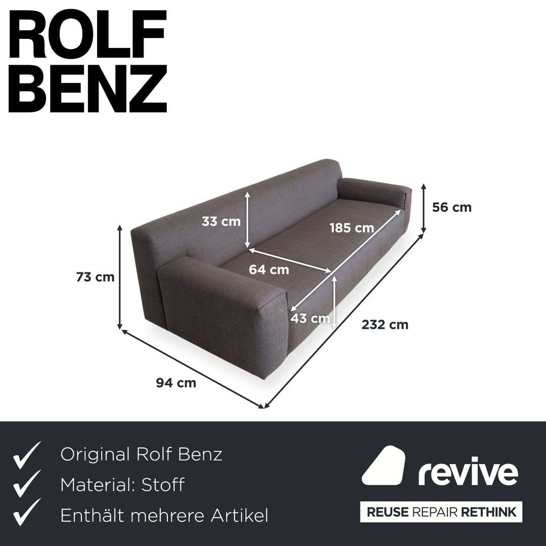Rolf Benz Garnitur Grata Dreisitzer Hocker Stoff Sofa Grau Couch
