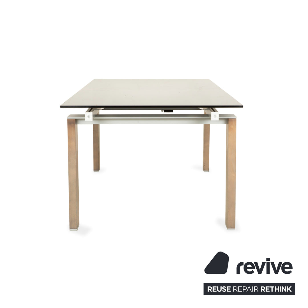 Table à manger extensible en verre fumé marron Rolf Benz, noyer, 220 x 75 x 98 cm