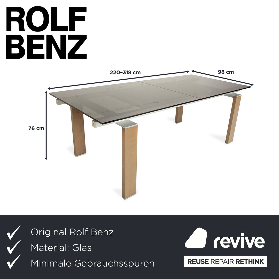Table à manger extensible en verre fumé marron Rolf Benz, noyer, 220 x 75 x 98 cm