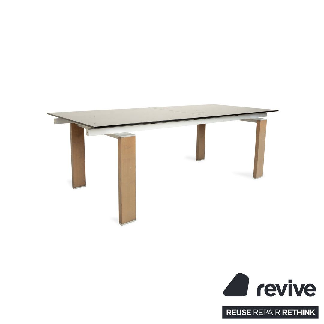 Table à manger extensible en verre fumé marron Rolf Benz, noyer, 220 x 75 x 98 cm