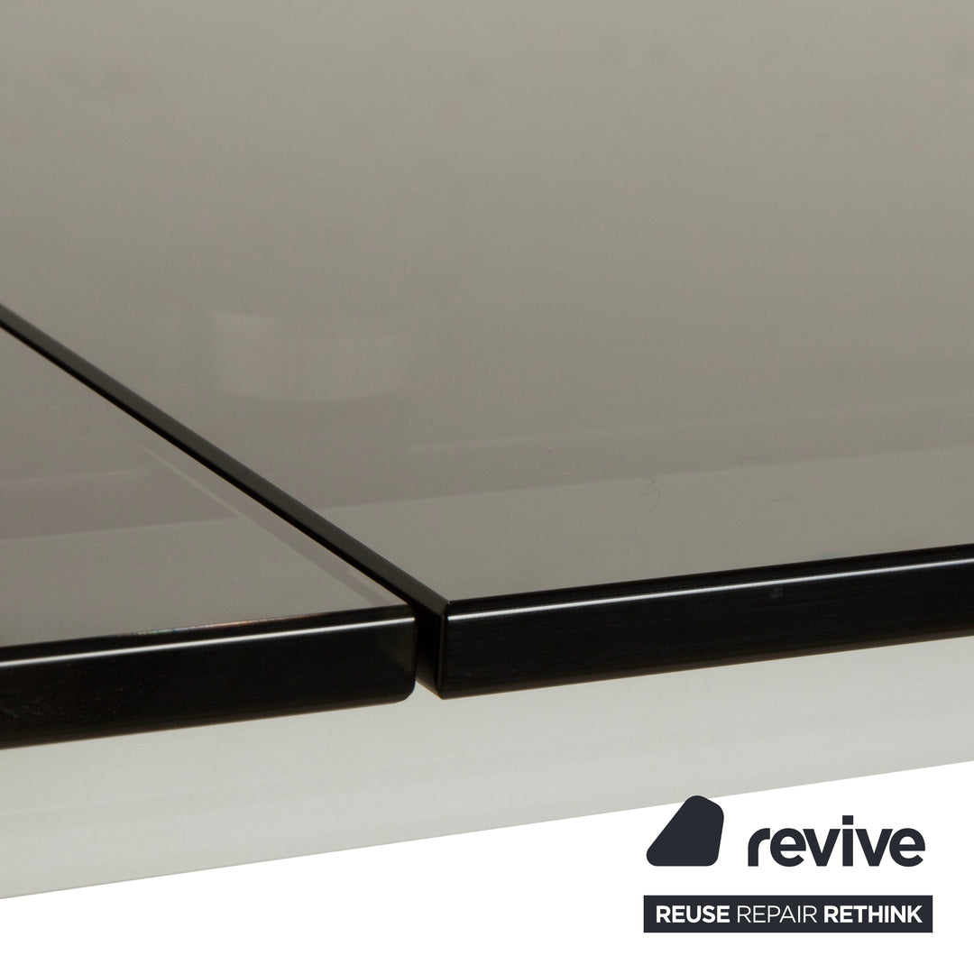 Table à manger extensible en verre fumé marron Rolf Benz, noyer, 220 x 75 x 98 cm