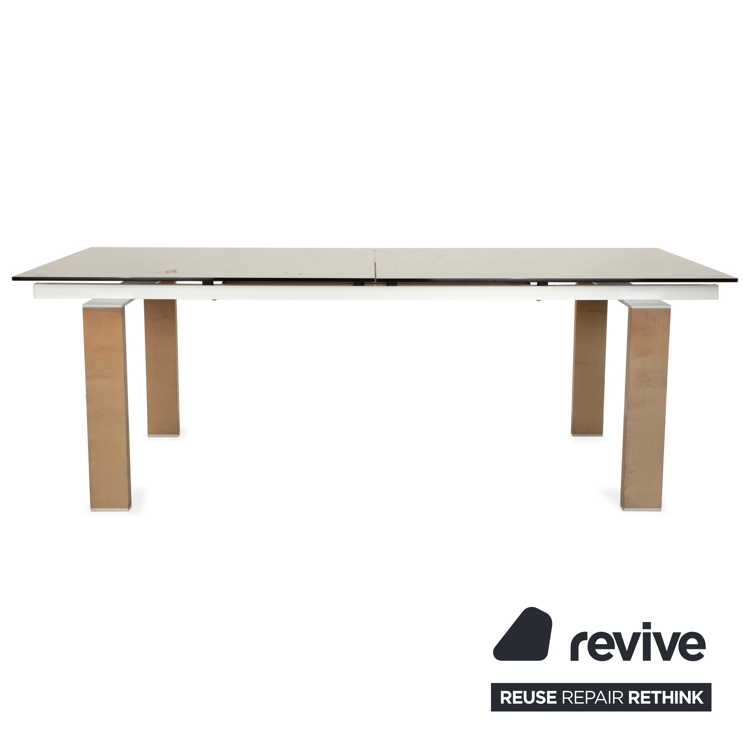 Table à manger extensible en verre fumé marron Rolf Benz, noyer, 220 x 75 x 98 cm