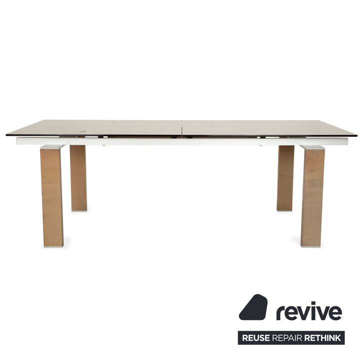 Table à manger extensible en verre fumé marron Rolf Benz, noyer, 220 x 75 x 98 cm