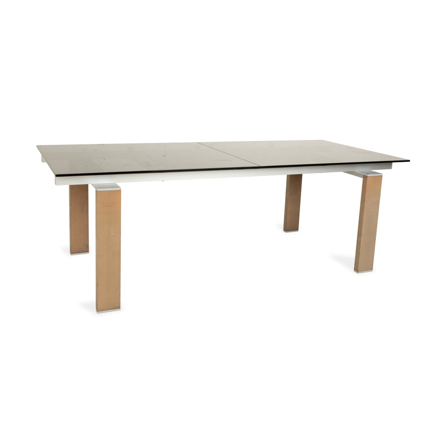 Rolf Benz Glas Esstisch Braun Ausziehfunktion Holz Rauchglas Nussbaum 220 x 75 x 98 cm