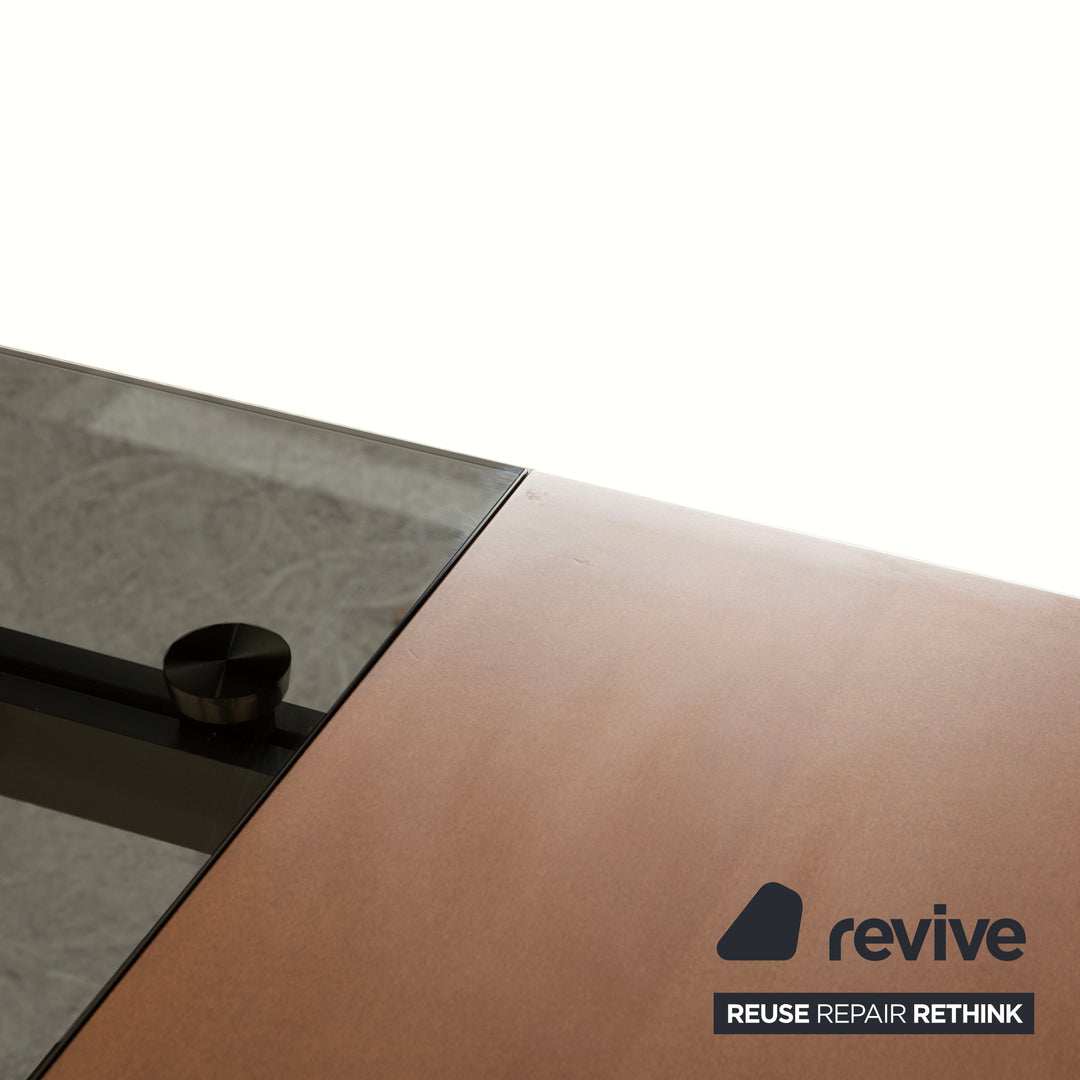 Table à manger extensible en verre fumé marron Rolf Benz, noyer, 220 x 75 x 98 cm