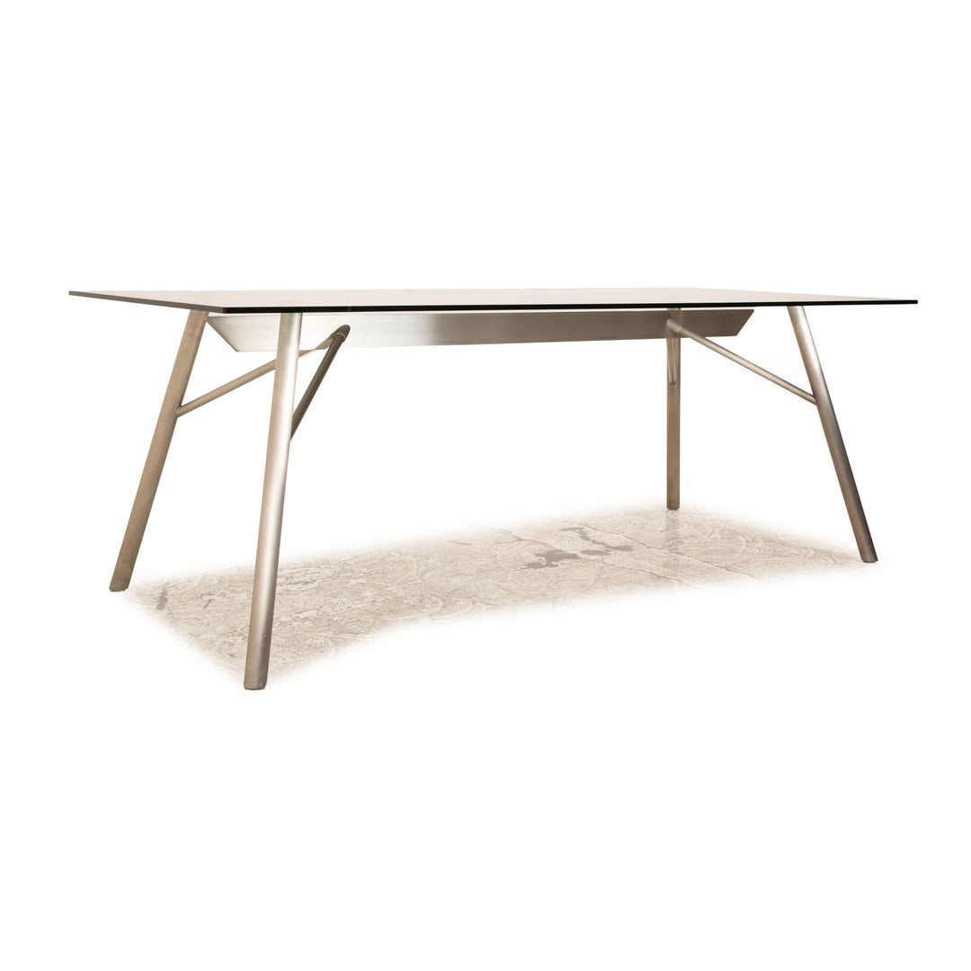 Rolf Benz Glas Esstisch Silber Edelstahl 200 x 96 cm