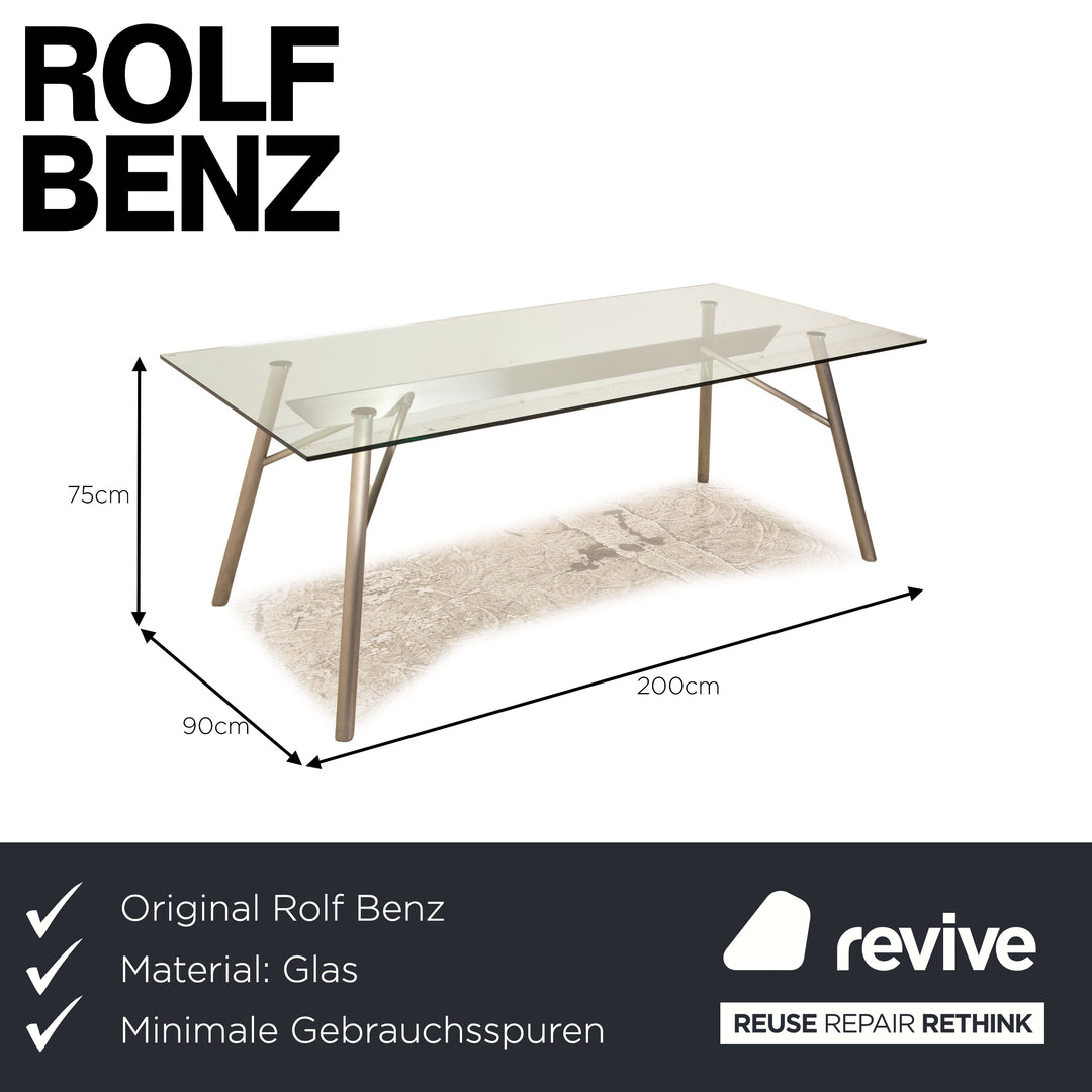 Rolf Benz Glas Esstisch Silber Edelstahl 200 x 96 cm