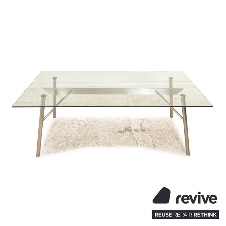 Rolf Benz Glas Esstisch Silber Edelstahl 200 x 96 cm