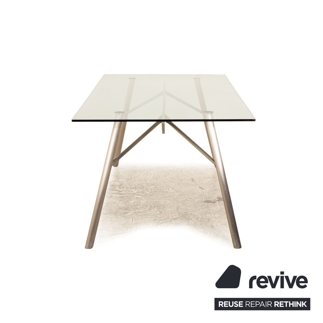 Rolf Benz Glas Esstisch Silber Edelstahl 200 x 96 cm