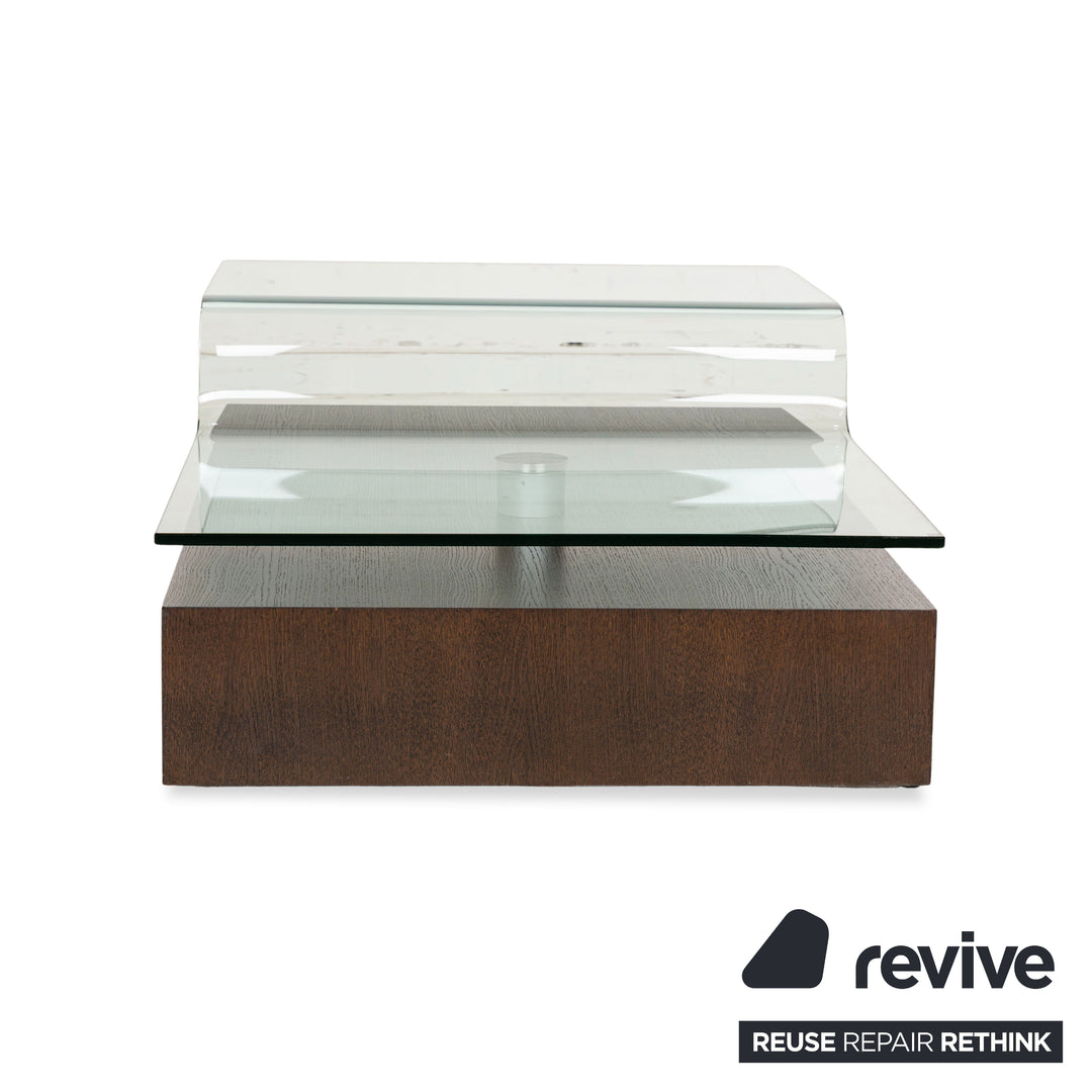 Rolf Benz Glas Holz Couchtisch Braun manuelle Funktion 115 x 75-115 cm