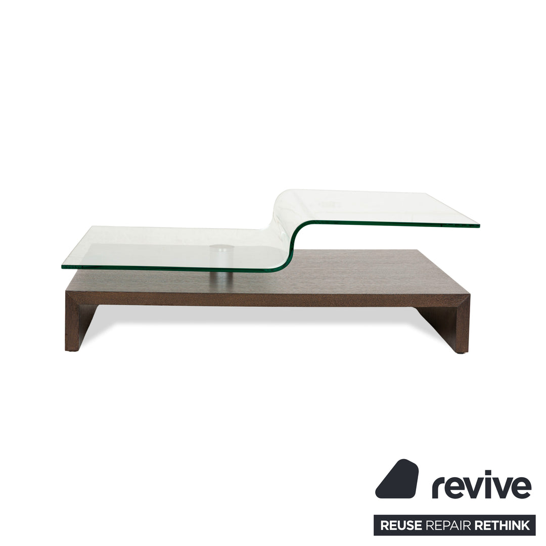 Rolf Benz Glas Holz Couchtisch Braun manuelle Funktion 115 x 75-115 cm