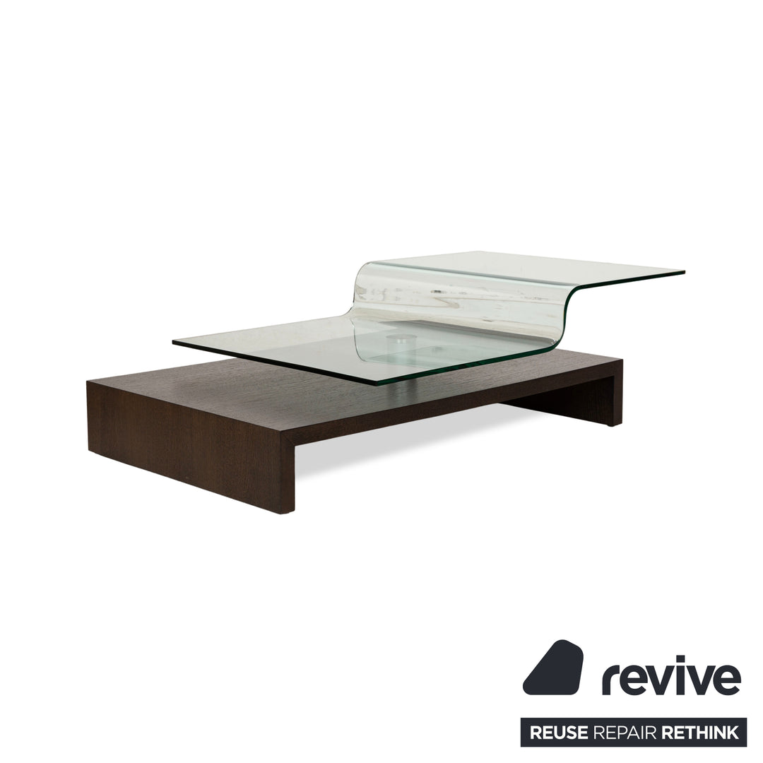 Rolf Benz Glas Holz Couchtisch Braun manuelle Funktion 115 x 75-115 cm
