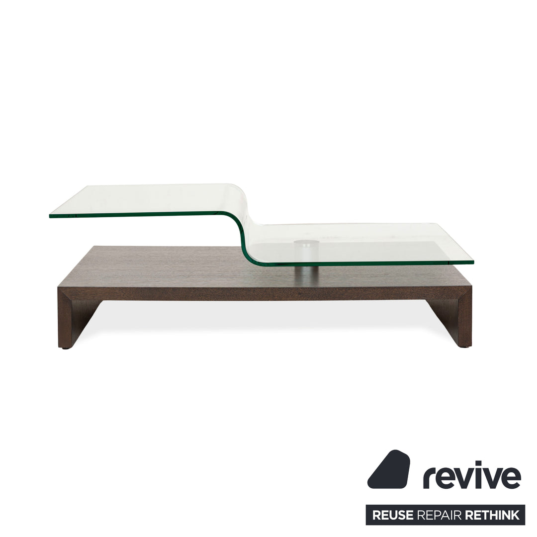 Rolf Benz Glas Holz Couchtisch Braun manuelle Funktion 115 x 75-115 cm