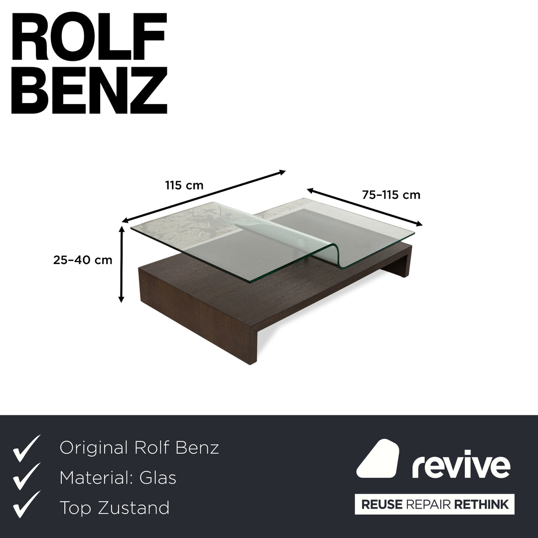 Rolf Benz Glas Holz Couchtisch Braun manuelle Funktion 115 x 75-115 cm