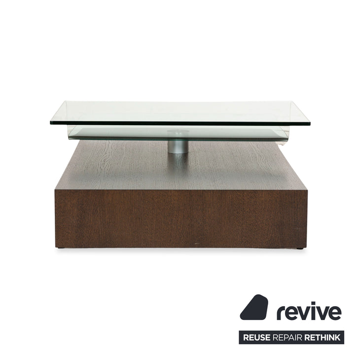 Rolf Benz Glas Holz Couchtisch Braun manuelle Funktion 115 x 75-115 cm