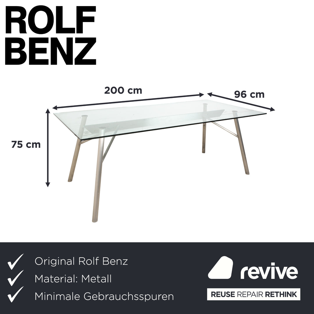 Table en verre Rolf Benz, métal, gris argenté, 200 x 75 x 96