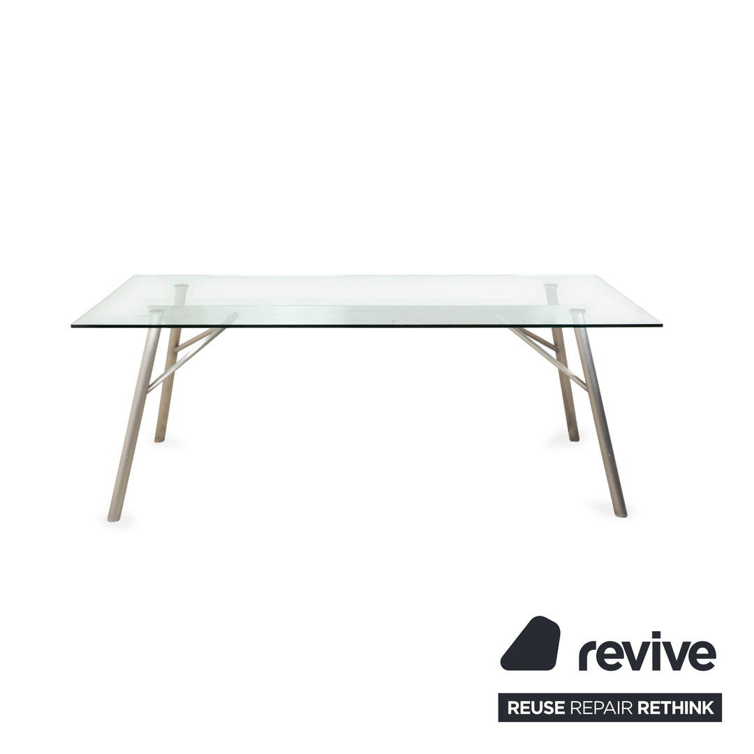Rolf Benz Glastisch Metall Silber Grau 200 x 75 x 96