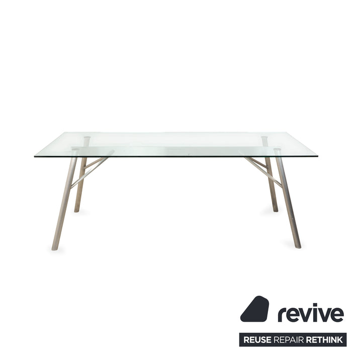 Rolf Benz Glastisch Metall Silber Grau 200 x 75 x 96