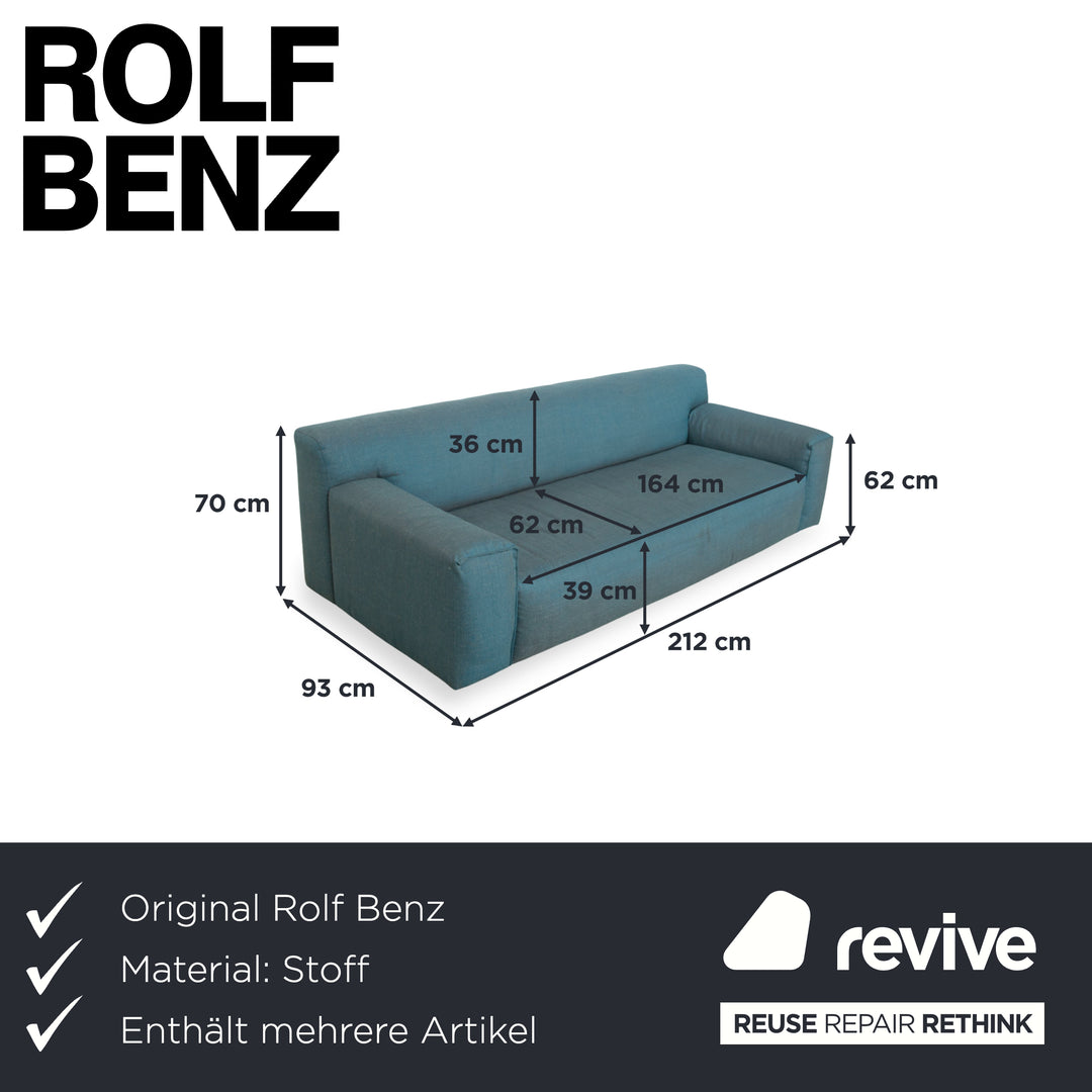 Rolf Benz Grata Garnitur Stoff Dreisitzer Hocker Grün Petrol Blau Türkis Sofa Coch