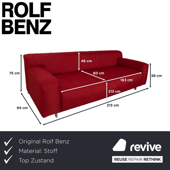 Rolf Benz Grata Fabric Three-Seater Red Sofa Couch