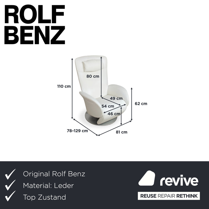 Rolf Benz L-SE-L 572 Fauteuil Cuir Crème Blanc fonction manuelle relax