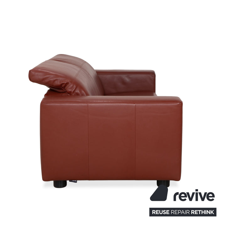 Rolf Benz leather three-seater brown red manual function sofa couch