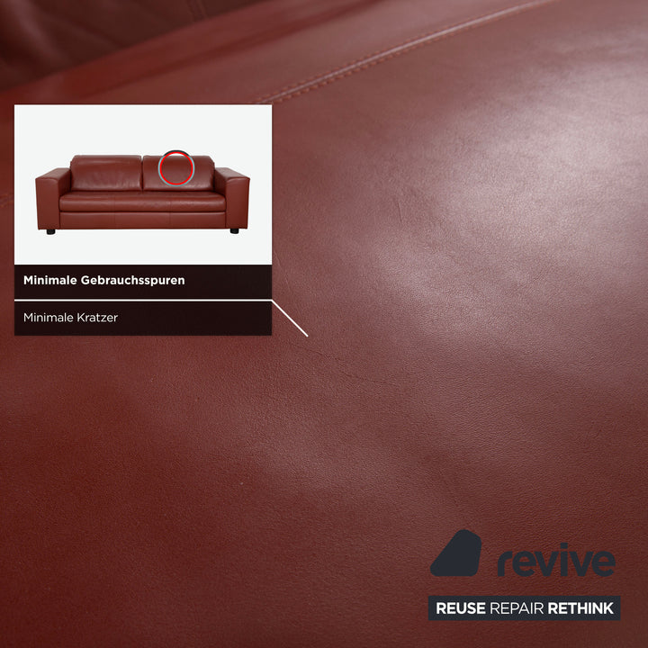 Rolf Benz leather three-seater brown red manual function sofa couch
