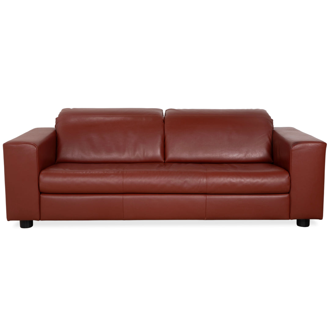Rolf Benz leather three-seater brown red manual function sofa couch