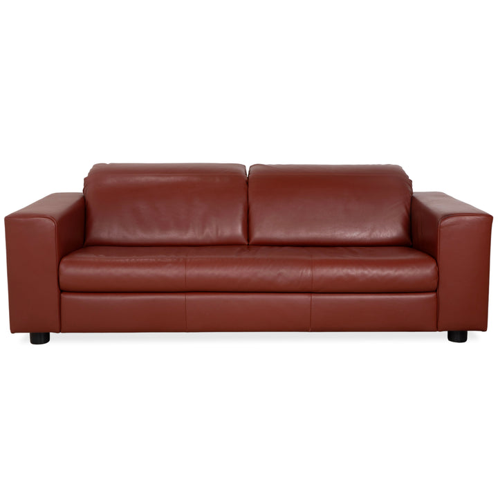 Rolf Benz leather three-seater brown red manual function sofa couch
