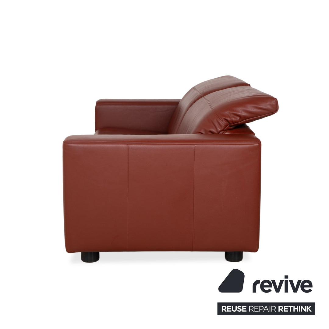 Rolf Benz leather three-seater brown red manual function sofa couch
