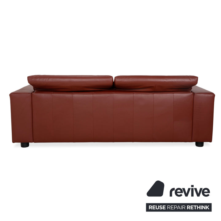 Rolf Benz leather three-seater brown red manual function sofa couch
