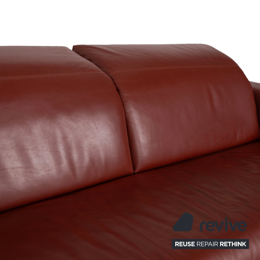Rolf Benz leather three-seater brown red manual function sofa couch
