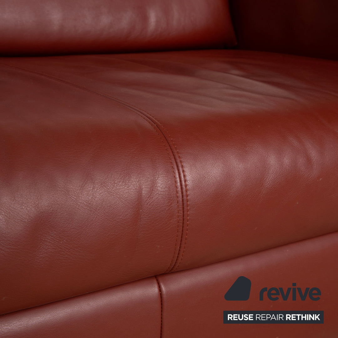 Rolf Benz leather three-seater brown red manual function sofa couch
