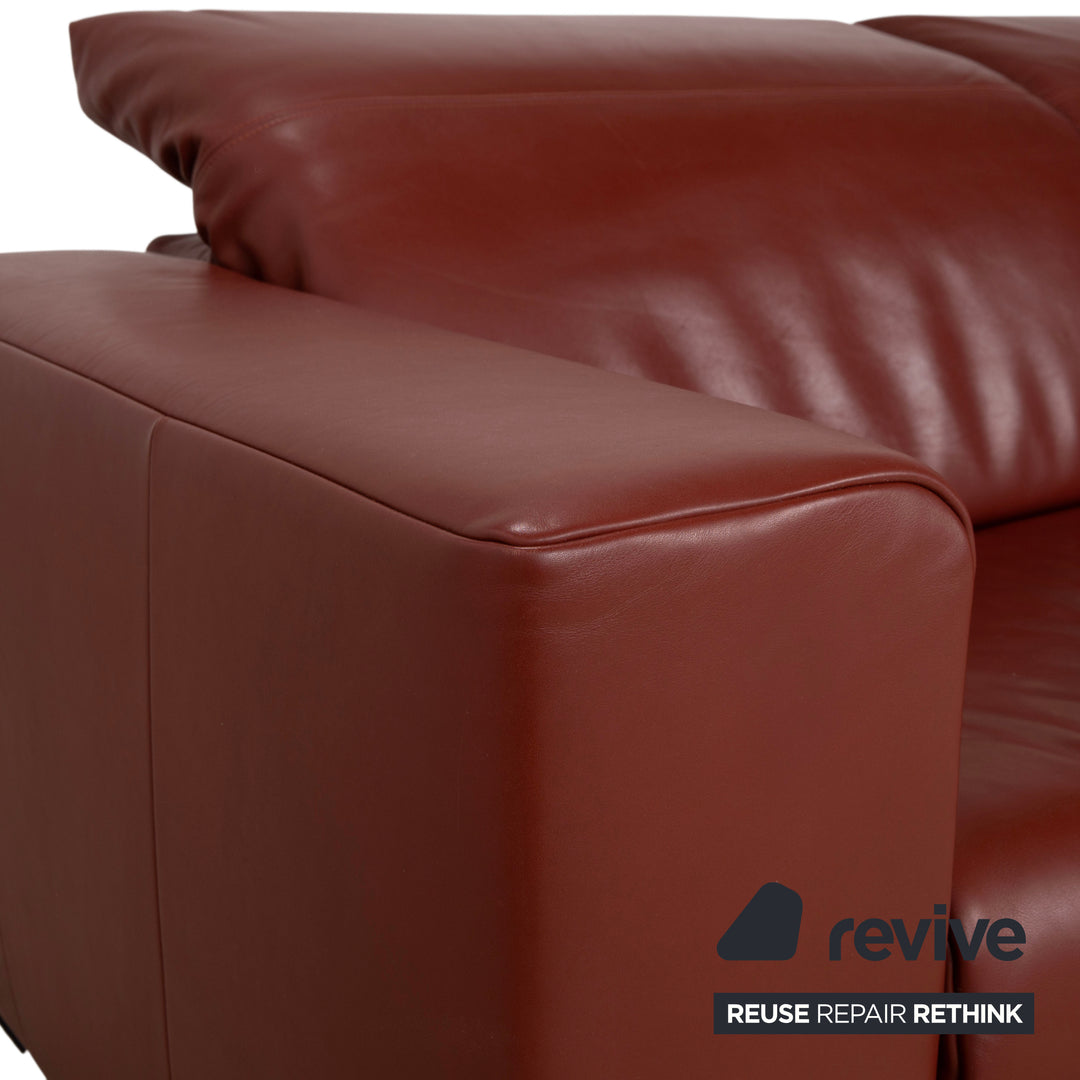 Rolf Benz leather three-seater brown red manual function sofa couch