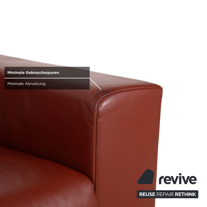 Rolf Benz leather three-seater brown red manual function sofa couch