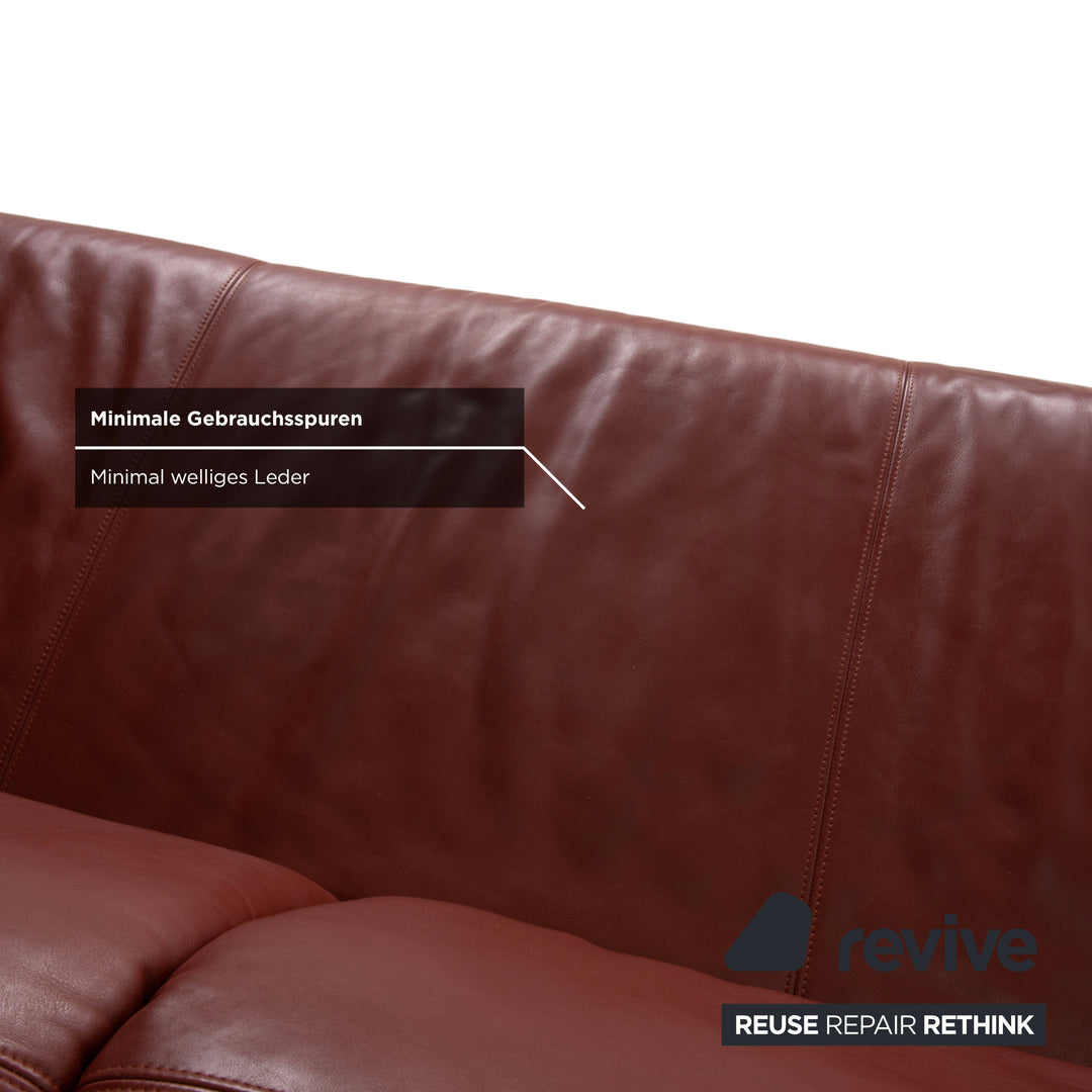 Rolf Benz leather three-seater brown red manual function sofa couch