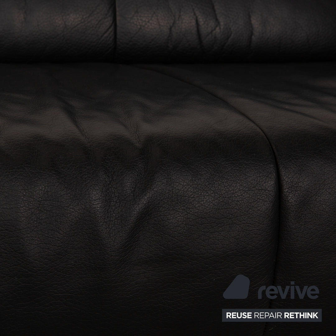 Rolf Benz leather three-seater black sofa couch
