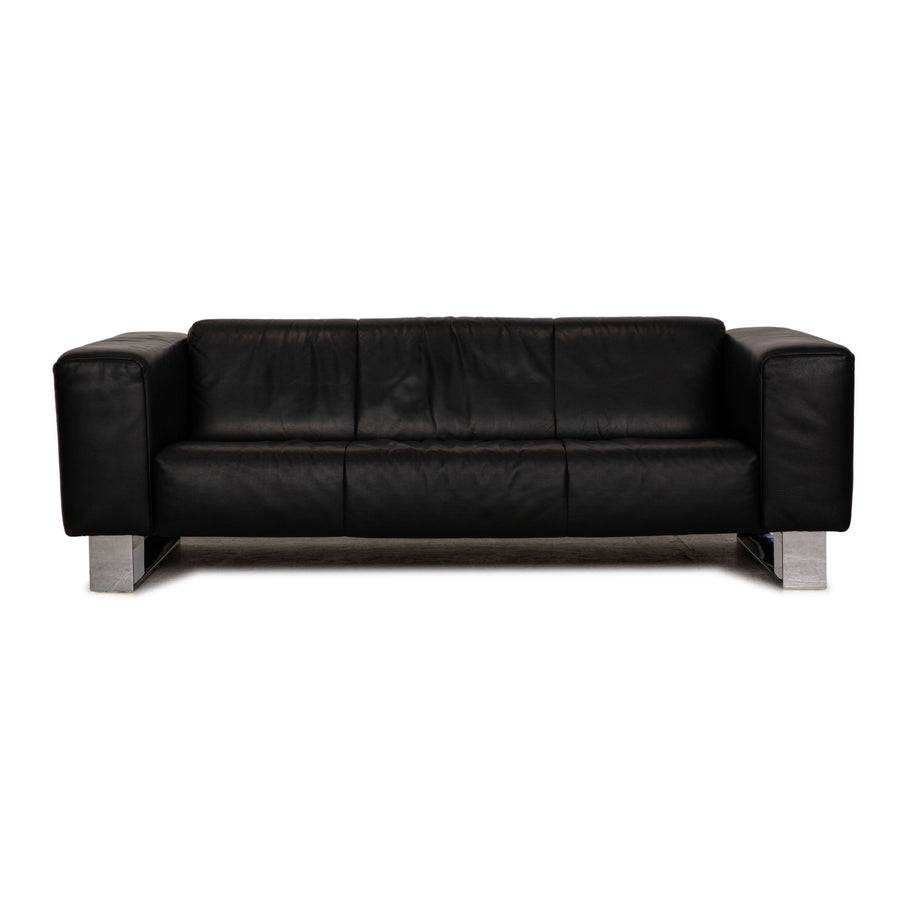 Rolf Benz leather three-seater black sofa couch