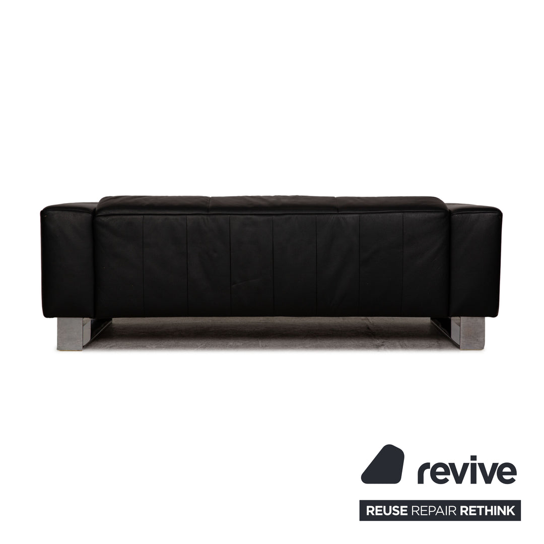 Rolf Benz leather three-seater black sofa couch