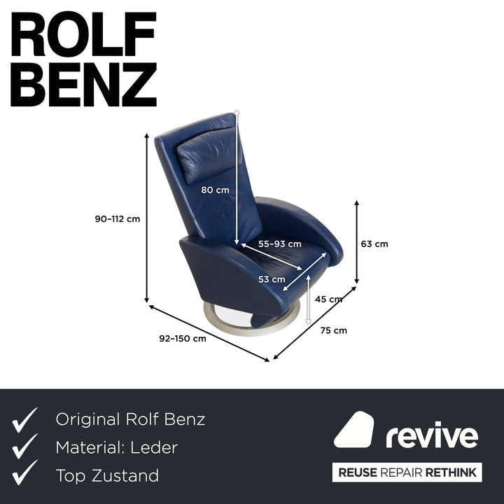 Fauteuil en cuir bleu Rolf Benz à fonction manuelle