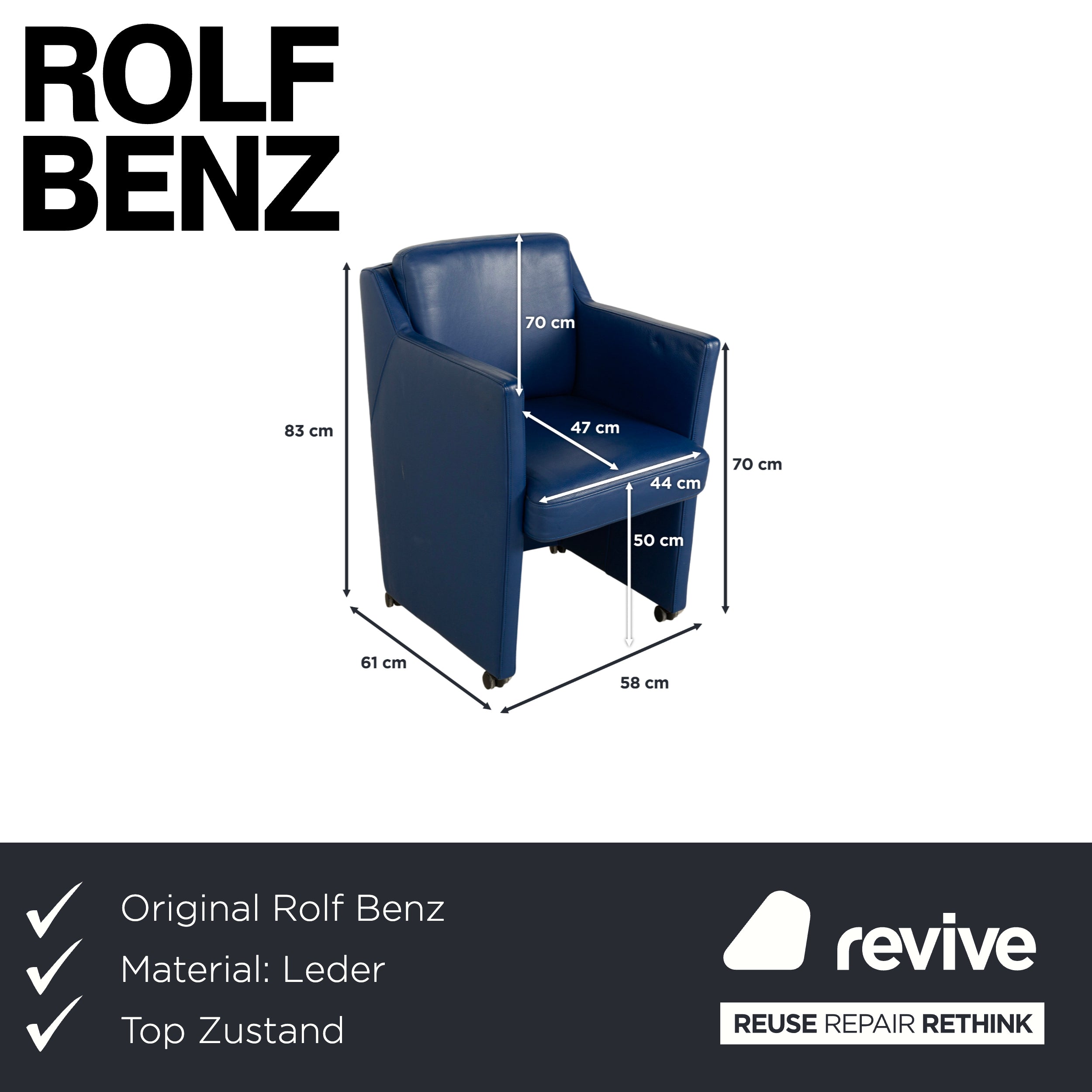 Rolf Benz Leder Sessel Blau Rollen
