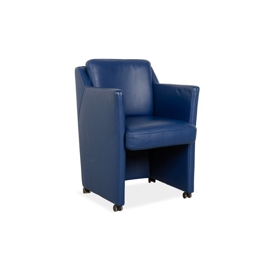 Rolf Benz leather armchair blue wheels