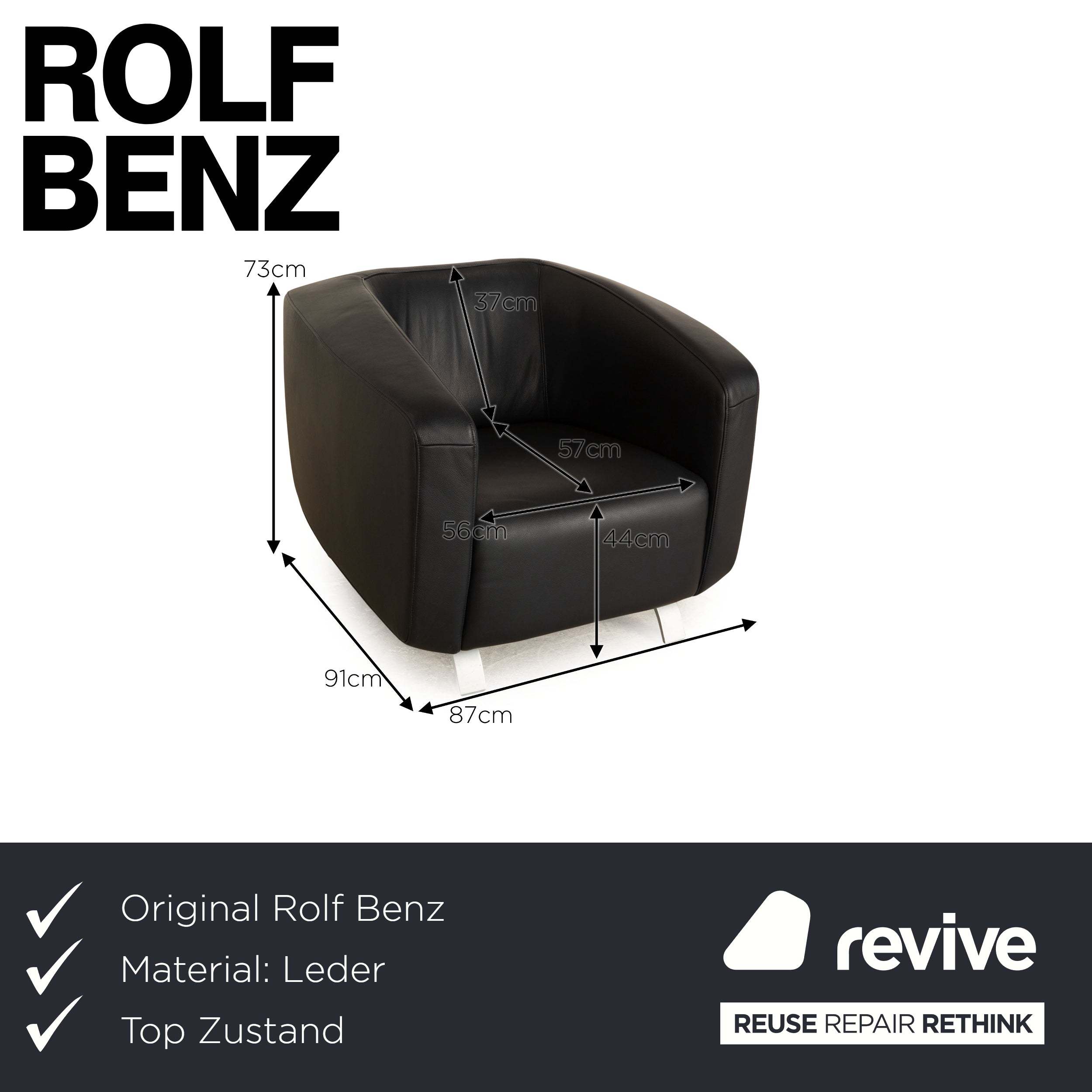 Rolf Benz leather armchair dark blue